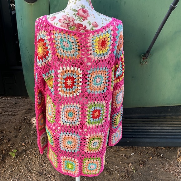 Fuchsia Handmade( not by me) Granny Square Crochet Cardigan - Picture 4 of 16